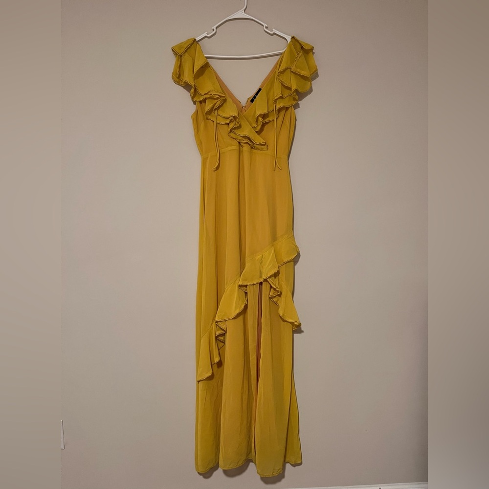 Lulus Love From Above Mustard Yellow Ruffled Surplice Maxi Dress Size Medium